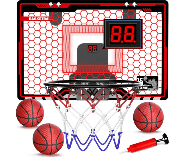 Indoor Basketball Hoop for Kids – Over-the-Door Mini Hoop with Electronic Scoreboard & 3 Game Modes