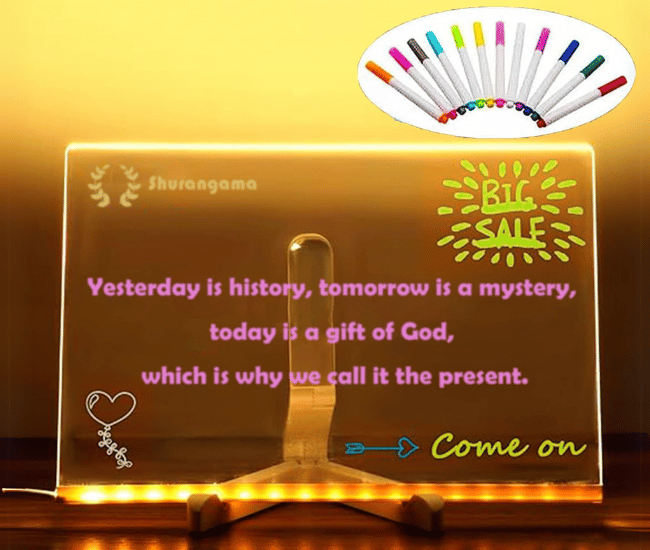 LED Message Writing Board - Acrylic Message Board with Stand & USB Power for Home, Office, and Night Light Use