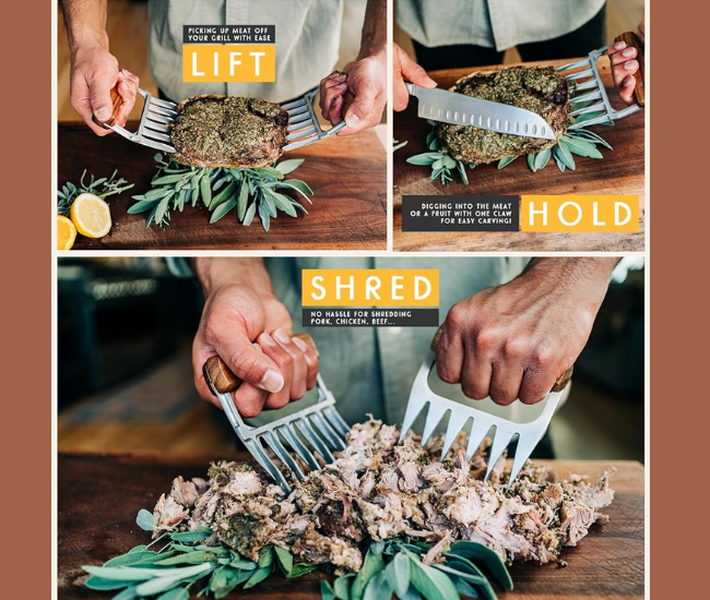 Premium Stainless Steel Meat Shredder Claws with Wooden Handles