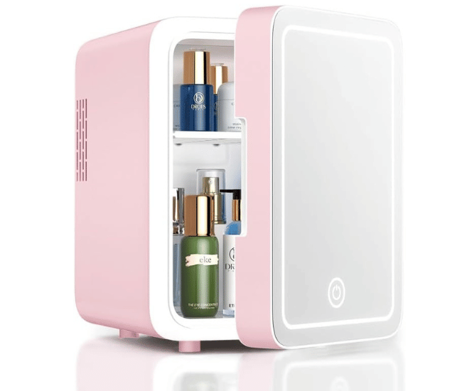 Skincare Mini Fridge with Dimmable LED Mirror