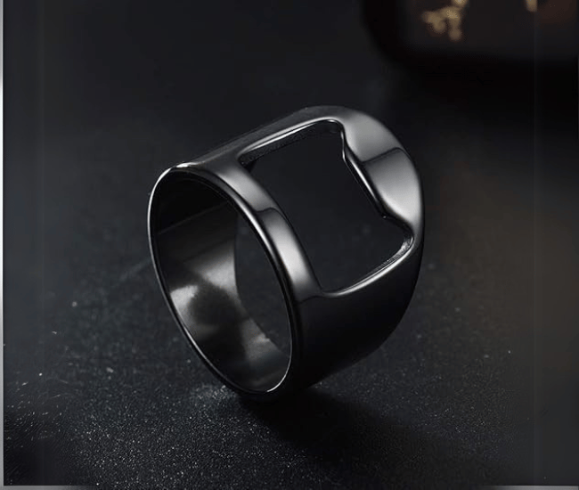 Stainless Steel Bottle Opener Ring – Creative Black Finger Jewelry for Men