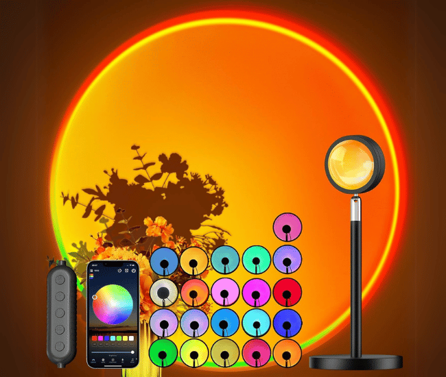 Sunset Lamp Projector with APP Control – Multicolor Changing Light for Room Décor and Photography